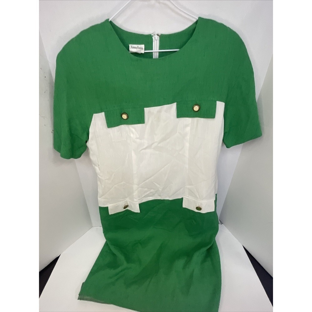Neiman Marcus Dress Womens Size 14 White And Green Zip Up